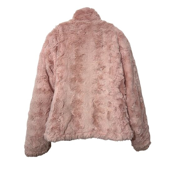 Me Jane Girls’ Reversible Jacket Black Puffer Pink Faux Fur 12 Zip Band Collar - Picture 13 of 13